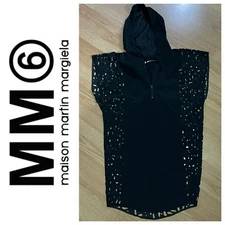 Designer Maison Martin Margiela MM6 Black Laser Cut Out Hooded Tunic Italy