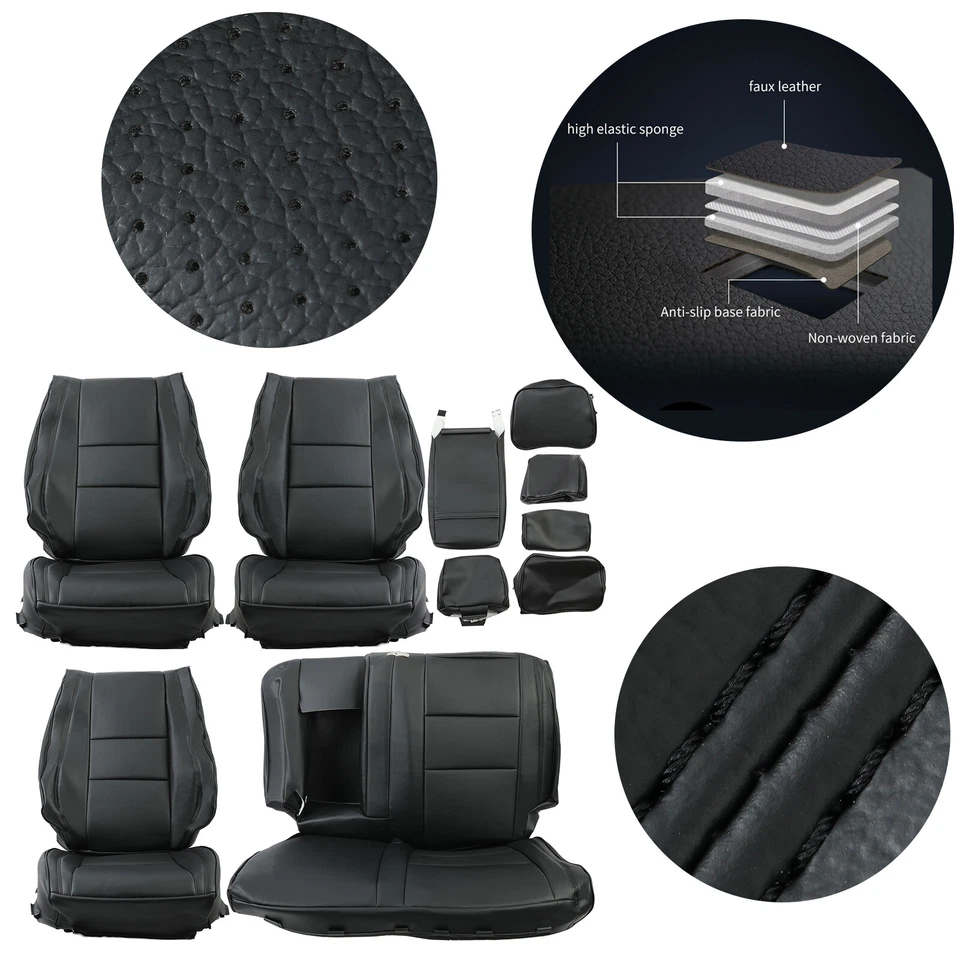 Juego completo de fundas de asiento delanteras y traseras negras para Jeep Grand Cherokee 2011-2021 Foto 2 de 4