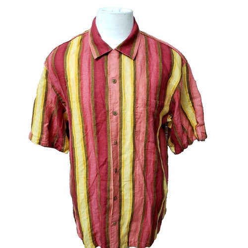 Tommy Bahama, Vintage Tommy Bahama Men's Size M Stripe Linen Short Sleeve Hawaiian Shirt