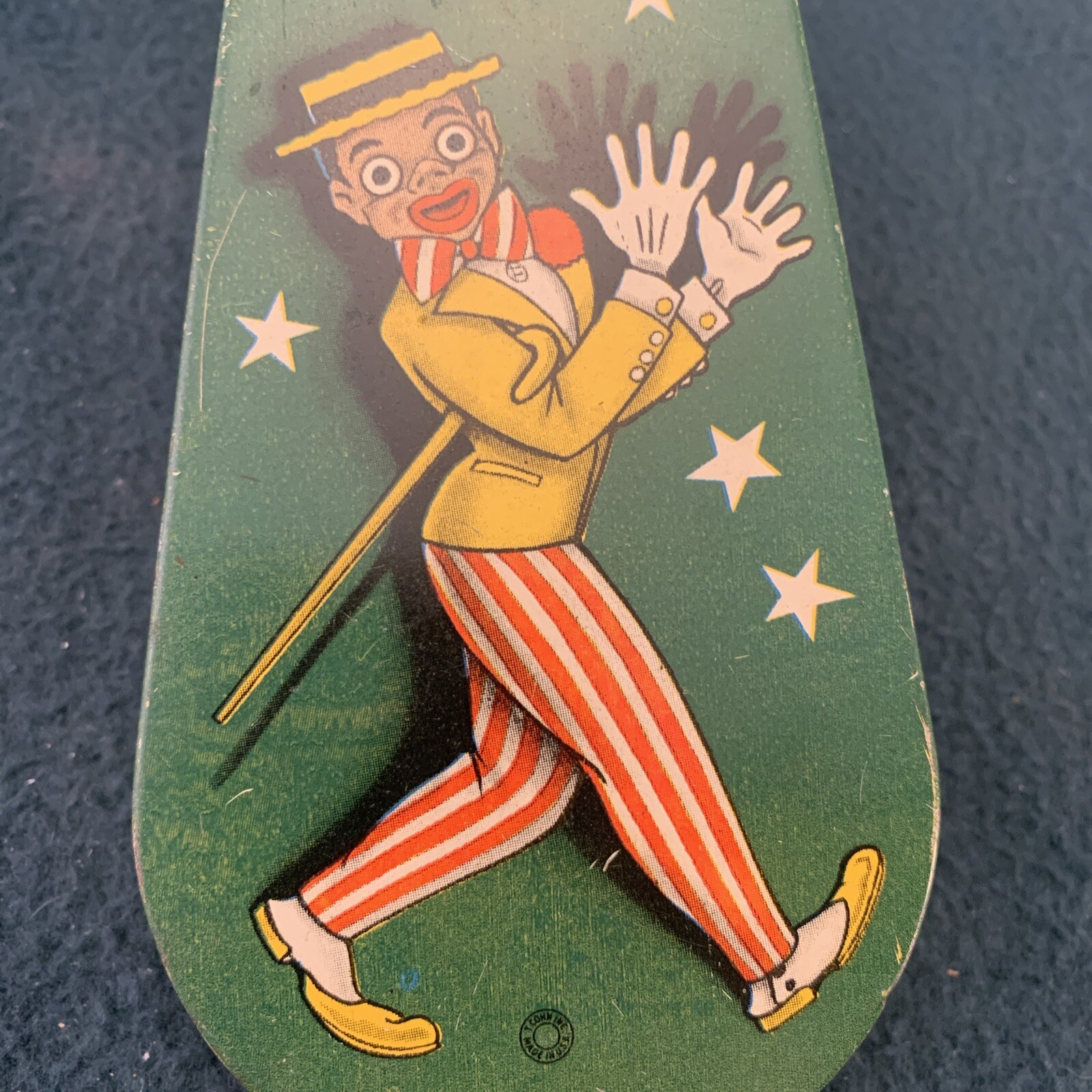 Vintage T. COHN NOISEMAKER Ratchet Tin Litho Vaudeville Minstrel 1920s