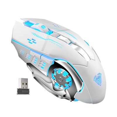 SC100 Silent White Wireless Mouse Rechargeable RGB LED Backlit DPI Adjustable...