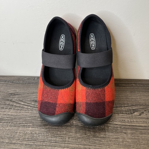 Keen Sienna Plaid Mary Jane Shoes Flats Red Black Womens Size 6.5 Wool
