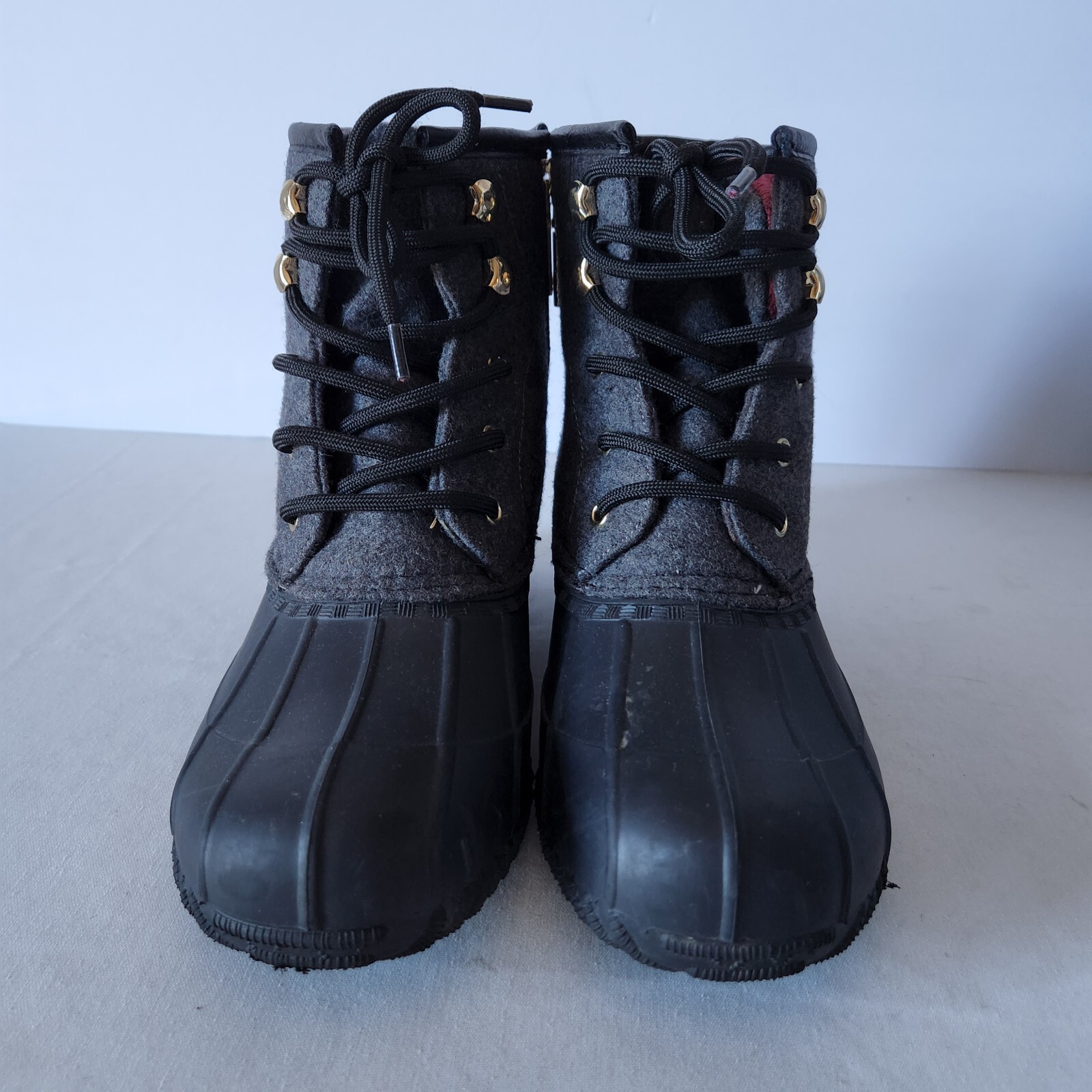 Tommy Hilfiger Roan Lace-Up Duck Boots Side-Zip Leather Rubber Lined Black W-10M thumbnail 3