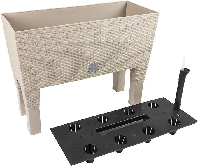 Plant Pot Rectangular Legs Rattan Garden Planters Indoor Outdoor Mocha - Image 4 of 4