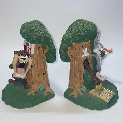Looney Tunes Bookends Bugs Bunny & Taz Warner Bros Studio Vintage 1994 Clean