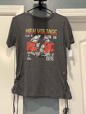 High Voltage Ac/dc Rock N Roll Women’s Medium T Shirt Tour Of 76 Grey New 