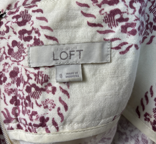 Loft Skirt 8 Linen Blend Pleated Cream Red Pockets Paisley Zip Preppy Schoolgirl - Picture 7 of 11