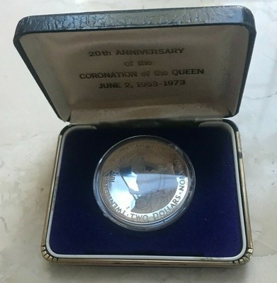 PROOF SILVER 1973 COOK ISLANDS 2 DOLLARS 20 YRS RARE! ROYAL CORONATION