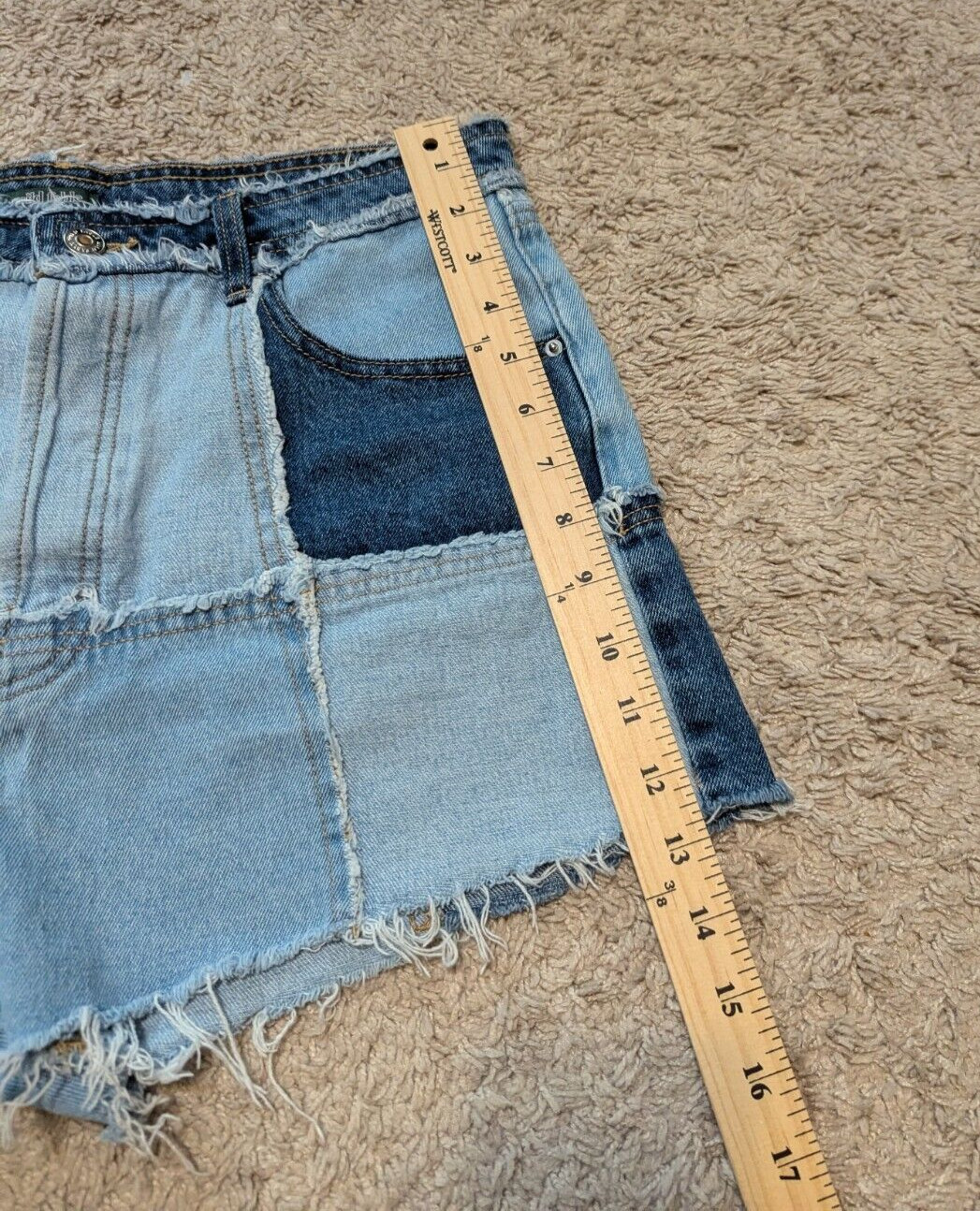 Wild Fable Denim Patchwork Highest Rise Cutoff Sh… - image 6