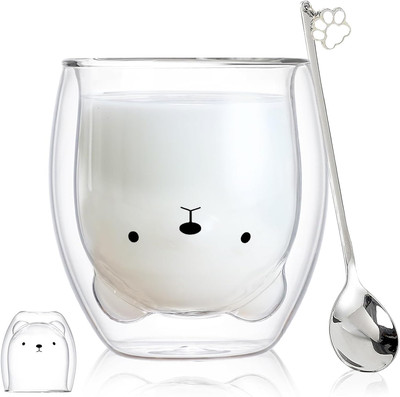 Bear Cute Mugs Kawaii Double Wall Glass Coffee Tea Mill Yogurt Cup Funny Novelty