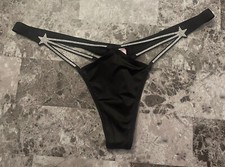 VICTORIA'S SECRET BLACK SMOOTH STARSTRUCK RHINESTONE SHINE STRAPPY THONG PANTIES
