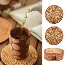 Drink Coasters Set Of 6 Natural Bamboo Design Round Coaster Tea Coffee Cup Mat ⇔
