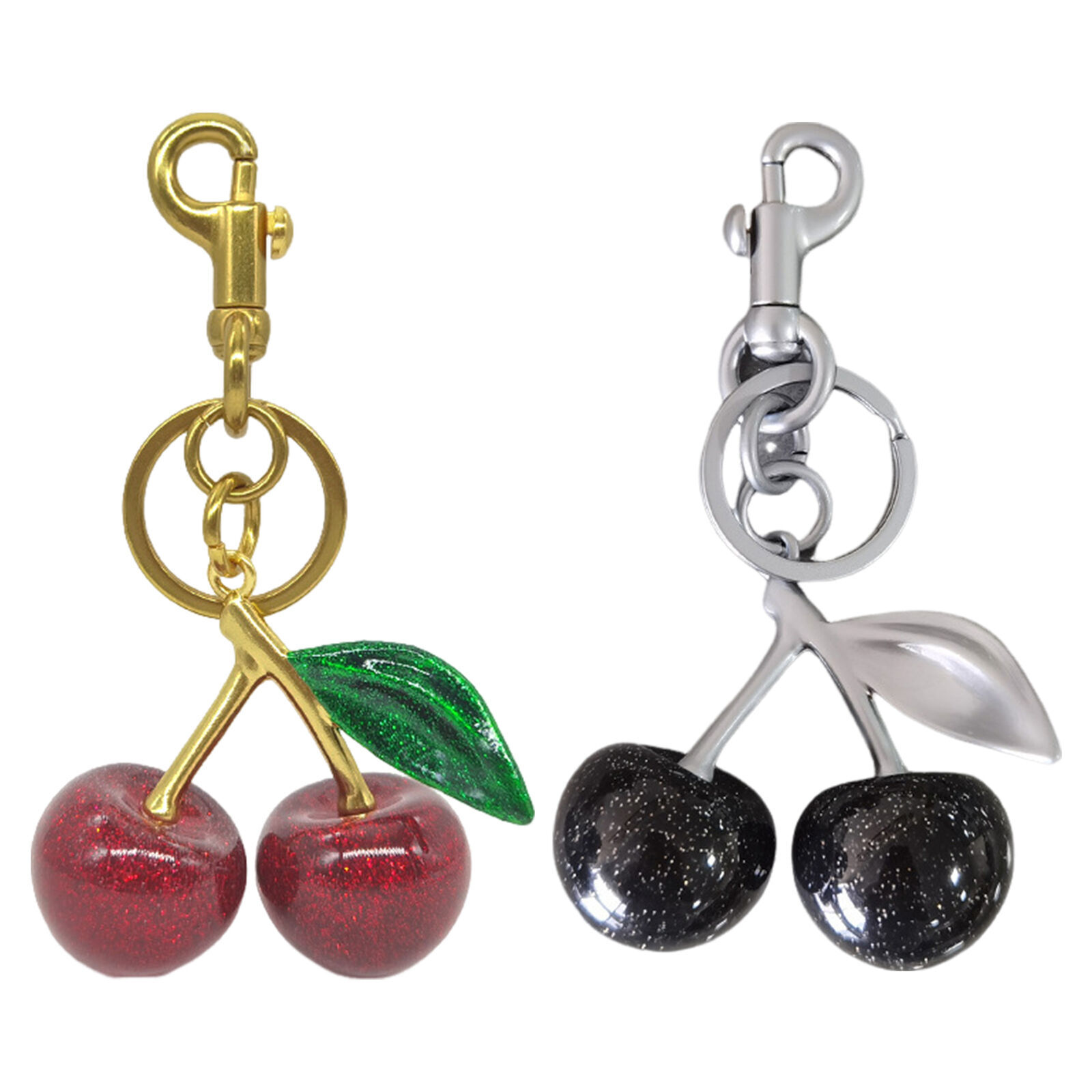 2pc Glitter Resin & Metal Cherry Charm Keychain with Pendant