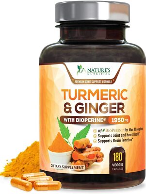 TUMERIC CURCUMIN WITH GINGER MAX Potency Bioperine Black Pepper 1950mg 180 Caps