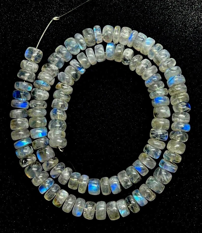 AAA+Grade Natural White Moonstone Smooth Rondelle Beads Gemstone Size 8 mm 16"St - Image 3 of 4