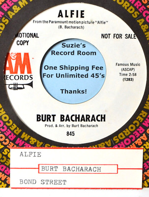 Burt Bacharach Alfie / Bond Street EX DJ 45 7'' Vinyl -Coupons!