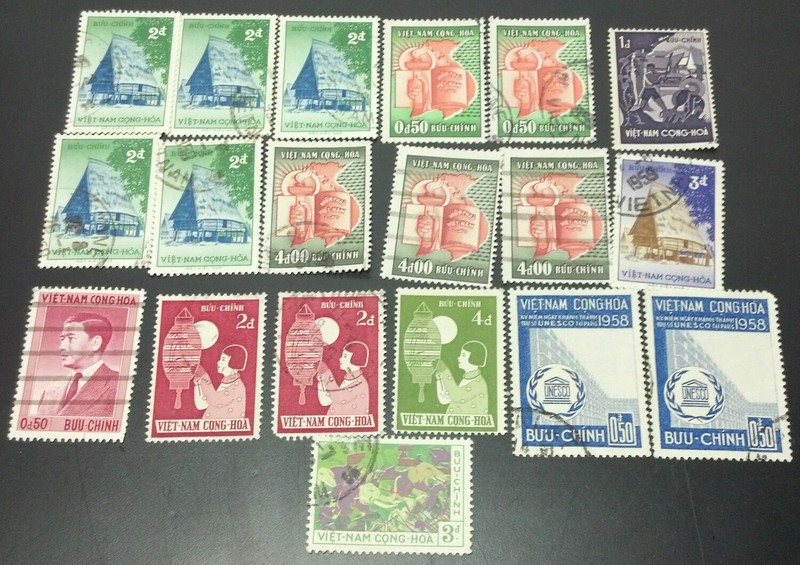 Lot "V" set of 19 Vietnam War Stamps from S. Vietnam NMVF some cxl but all mint