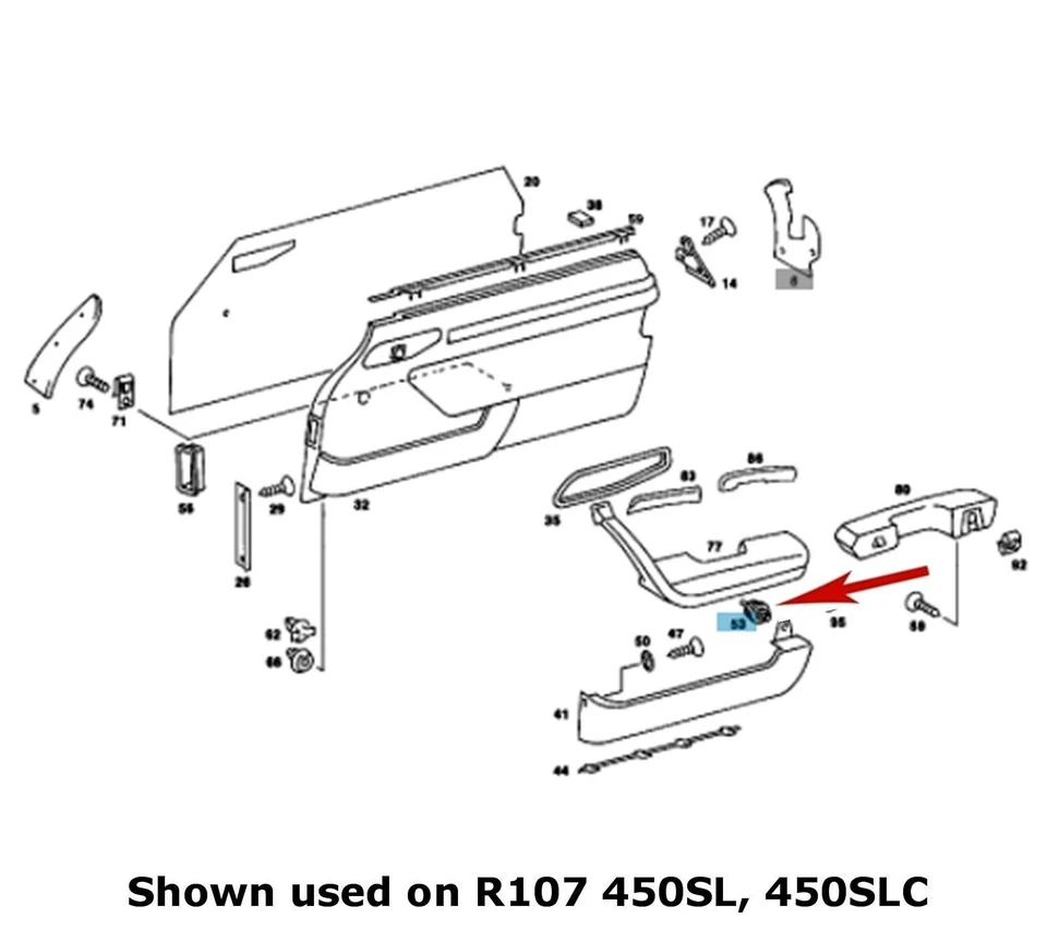 Remache retenedor montaje bolsillo puerta 1971-76 Mercedes C107 R107 C114 W114 W115 Foto 3 de 4