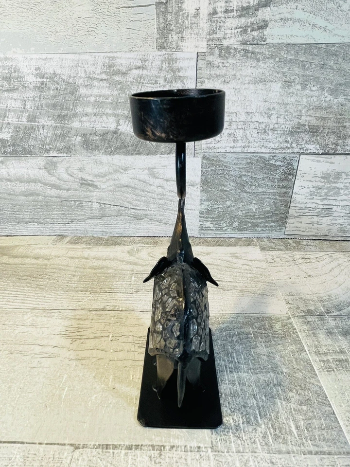 Candelabro de té de metal elefante cobre cepillado y mosaico vidrio ahumado 7" de alto Foto 4 de 4