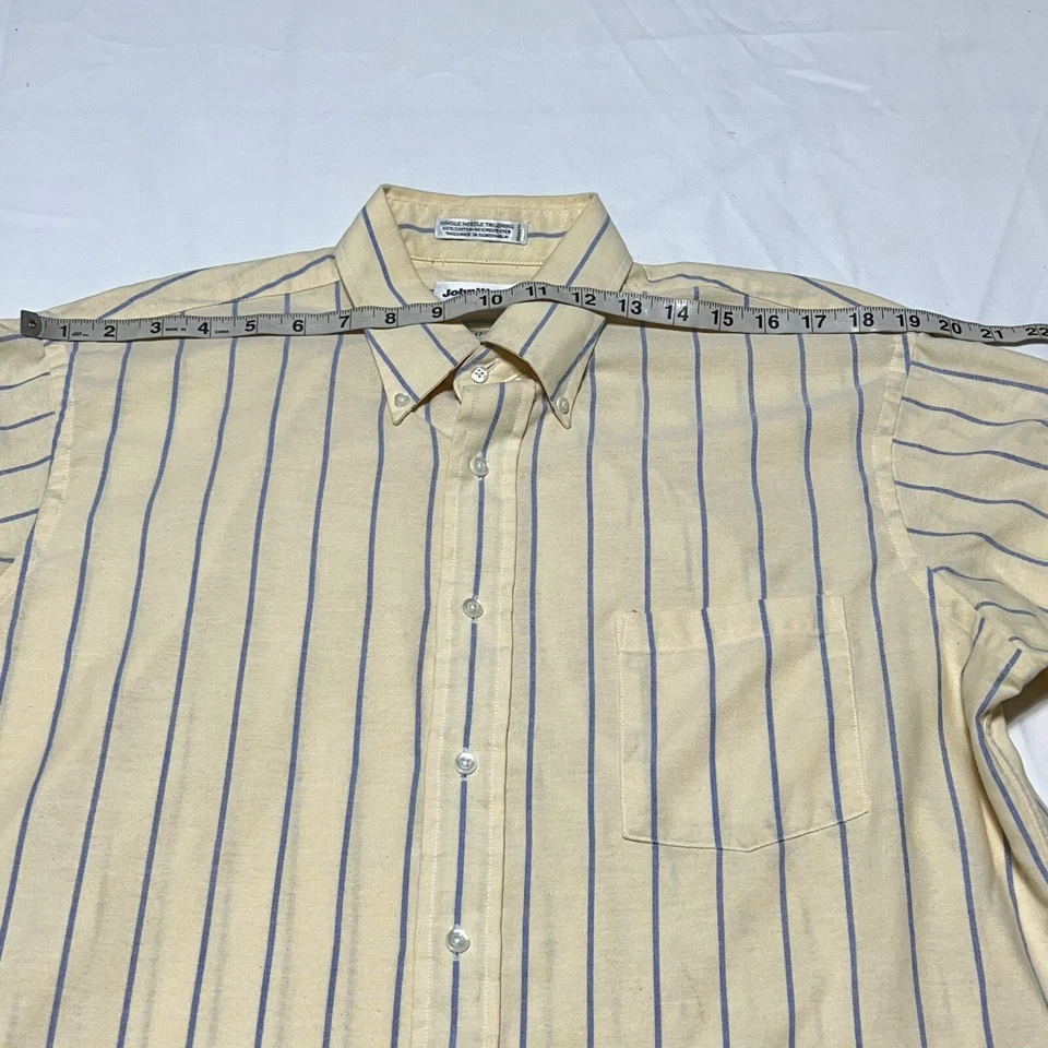 John Weitz LS 纽扣衬衫男式 17 34/35 黄色蓝色条纹口袋 — 第 4/4 张图片