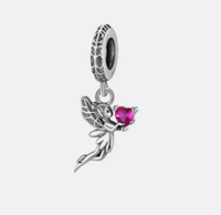 Charm AnhäNger FüR Armband Fee Fairy Elfe Rosa Herz Silber Geschenkidee