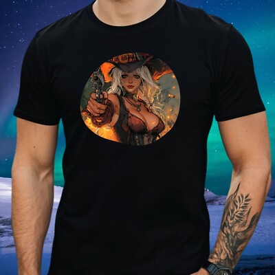 Mens Witch Gun Print Cotton T-Shirt Size XS to 5XL