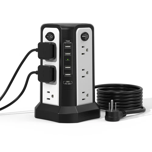 1pc Surge Protector Power Strip Tower With USB C Port PD18W 10FT Cord NEW