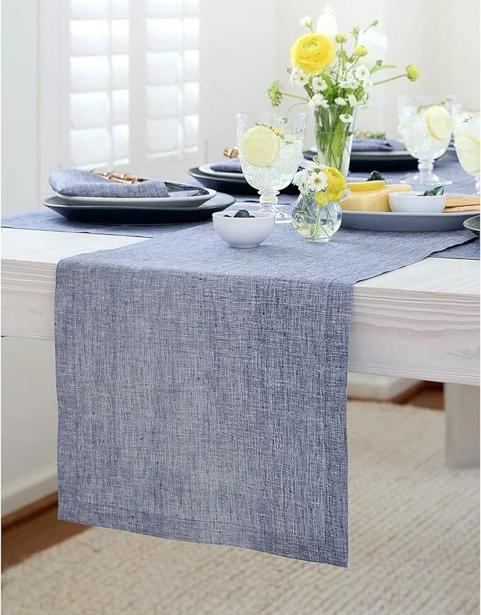 Solino Home 100% Pure Linen Table Runner for Fall Dining Kitchen Solid, Athena