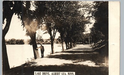 LAKE DRIVE c1910 albert lea mn real photo postcard rppc minnesota history