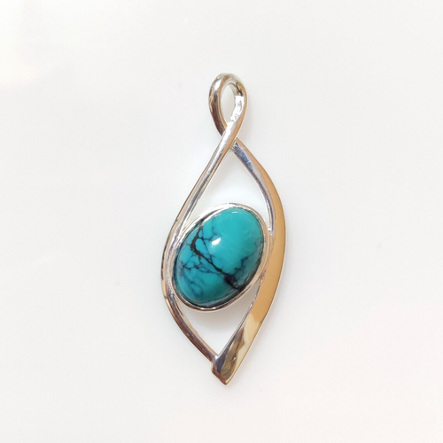 Pendentif ovale turquoise argent sterling 925 boho art déco pendentif collier cadeau