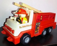 1983 Fisher Price Fire Emergency Truck 336, Ladder, Fireman, Dalmatian Dog CUTE 