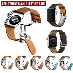Deployment Buckle Leather Band for Apple Watch 11 10 9 8 7 SE 40-49mm Ultra 3 2