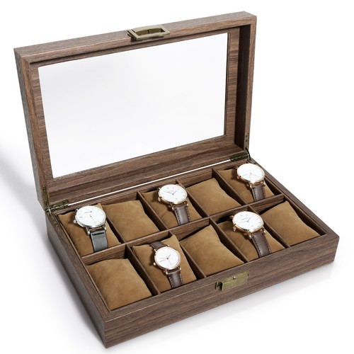 10 Slots Wooden brown Watch Box Jewelry Organizer Display Case Storage Box Gift