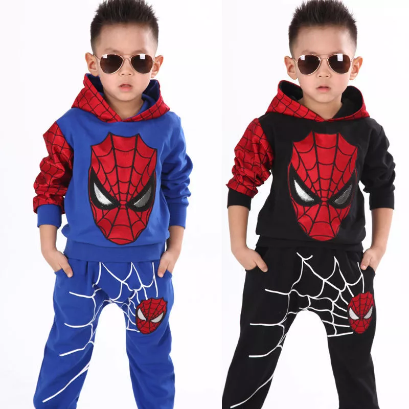 Spider man 2pcs kids baby spring casual clothing for boys hooded tops pants sets