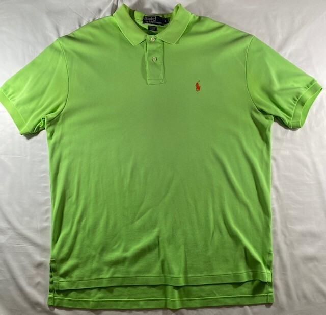 PONY Polo Ralph Lauren verde lime camicia uomo grande manica corta con frangia arancione