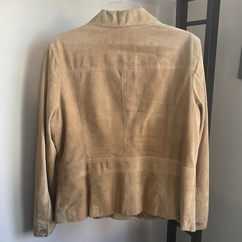 APOSTROPHE Women’s Leather Button Up Jacket Size 16 Tan Front Pockets Fall - Picture 8 of 8