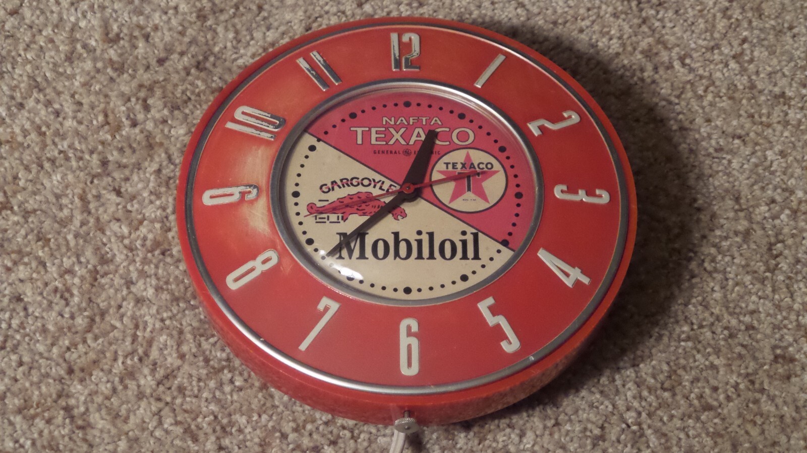 Vintage GE Texaco Mobiloil Old Store Advertising Kitchen Clock Made in