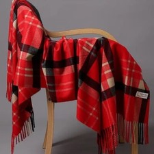 Echarpe étole châle scarf femme cachemire laine top qualité  carreaux fond rouge
