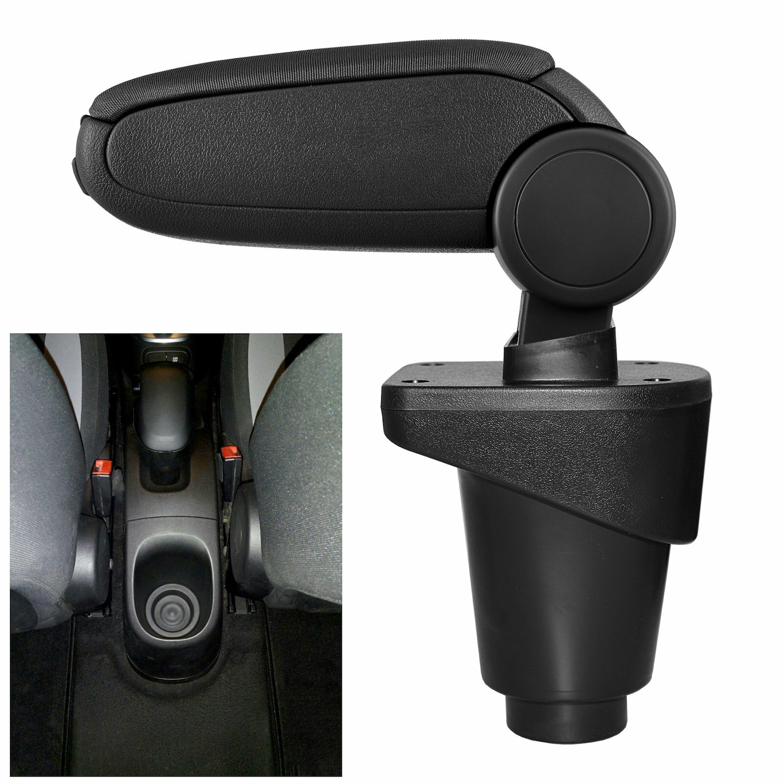 Accoudoir Fiat 500L Ergonomique Réglable avec Rangement Intégré en Textile Noir