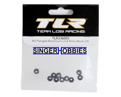 LOSI TLR336005 Racing 3mm Flanged Aluminum Locknuts (10) Black NEW IN PACKAGE HH