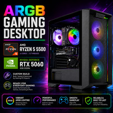 Custom Build ARGB Desktop Ryzen 5 5500 GAMING PC 32GB RAM 1TB SSD RTX 5060 Win11