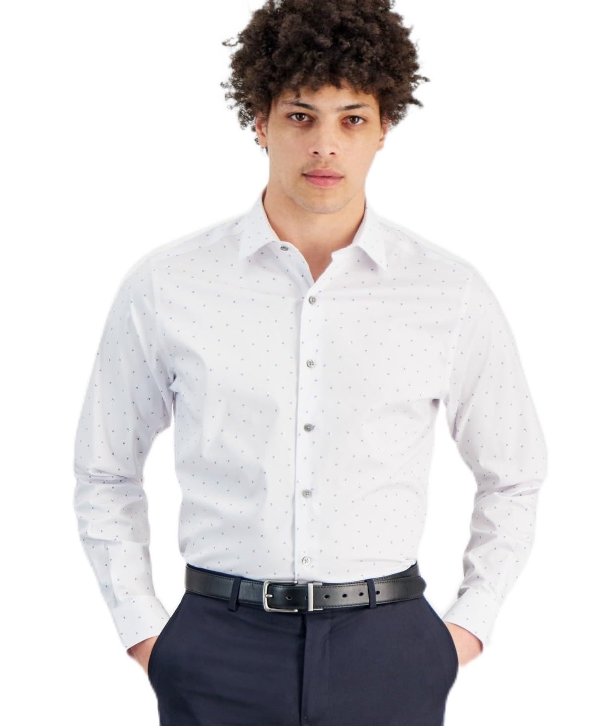 Alfani Mens Slim fit Dress Shirt Small 14-145 32-33 White Blue 12590₽