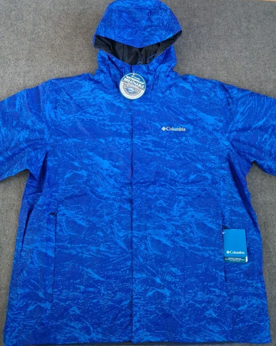 Columbia Jacket Men's 2XL Watertight Printed Hooded Waterproof Blue Full Zip - product detail image 4