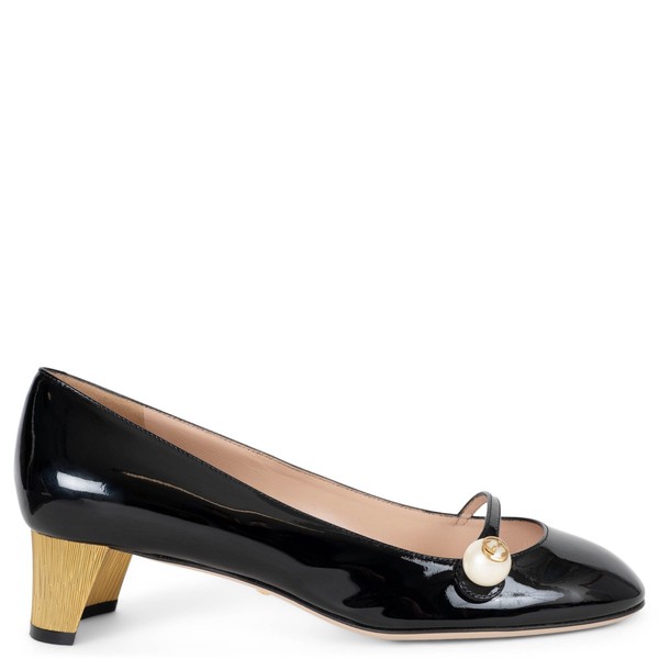 73390 authentische Gucci schwarze Lackleder PEARL MARY JANE Pumps Schuhe 38,5