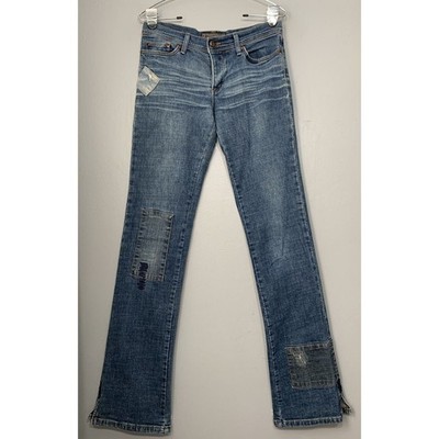 Joes Jeans Women Size 28 Patchwork Denim Blue Straight Buttonfly Festival Grunge