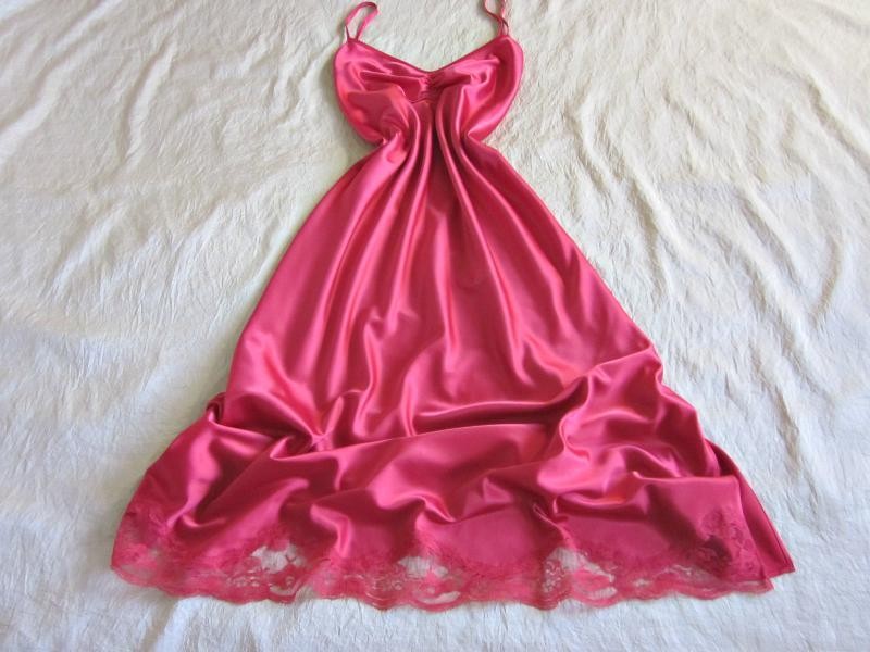 Red Satin Full Slip Nightdress Lacy S 32-34-ish bust Chemise Sexy Nightie NEW