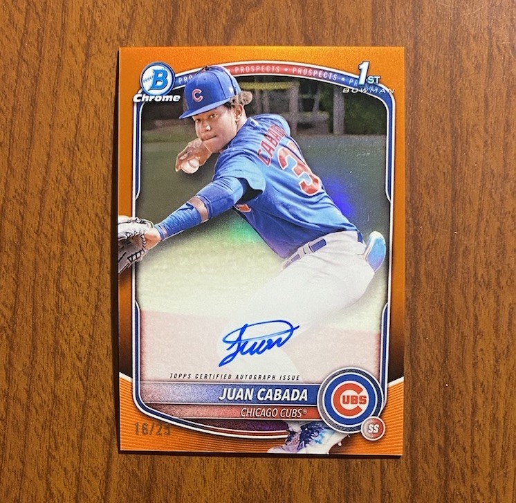 2025 Juan Cabada 1st Bowman Chrome Orange Refractor Auto /25 Cubs #CPA-JC