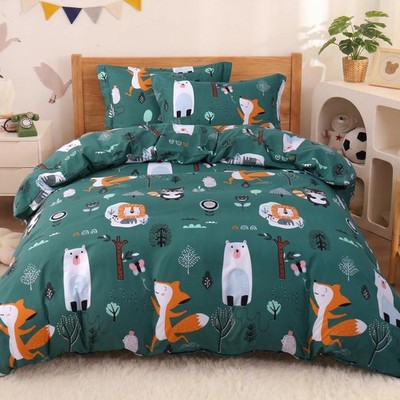 JSD Green Forest Animal Kids Duvet Cover Set Twin Size, 2 Piece Soft Printed Mic