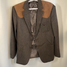 PJ Paul Jones Large Herringbone Tweed Sport Coat Blazer Brown Western Casual