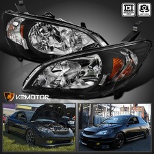 Black Fits 2004-2005 Honda Civic 2dr Coupe 4dr Sedan Headlights Lamps Leftright